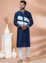 Banarasi Dhupion Silk Navy Blue Festival Wear Weaving Kurta Pajama